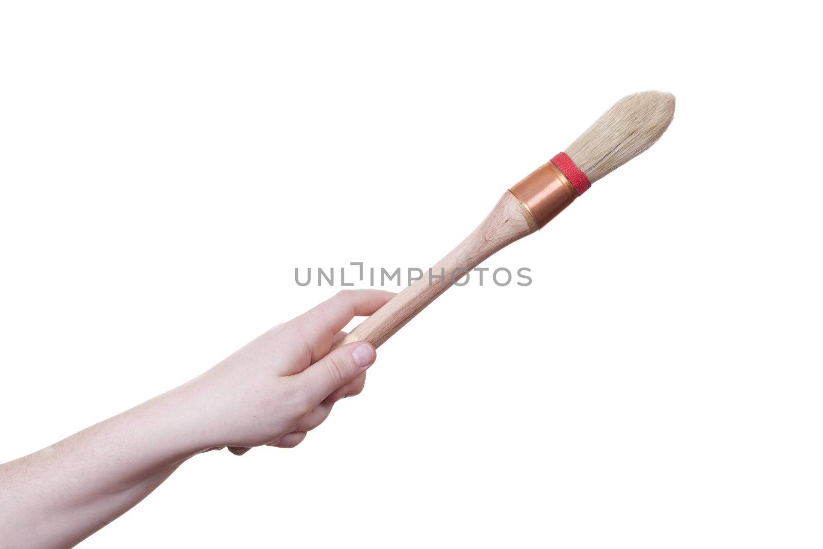 hand holding a painting brush isolated on withe background