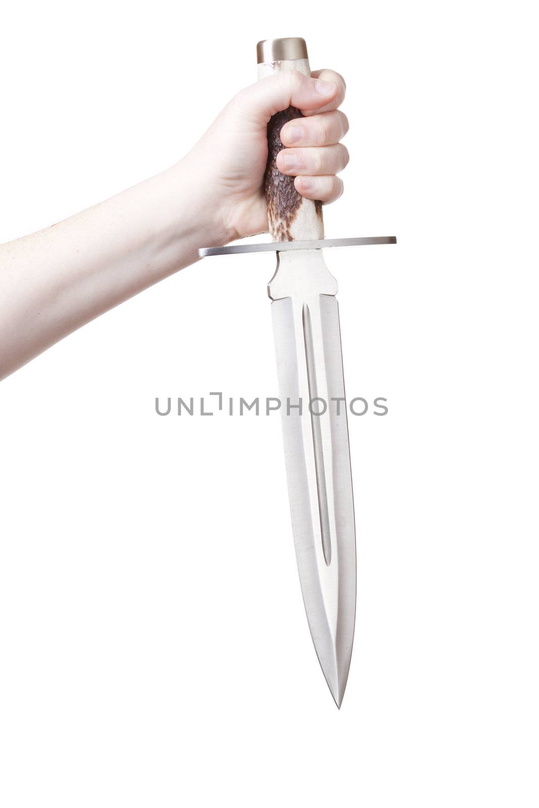 hand with a knife isolated over a withe background