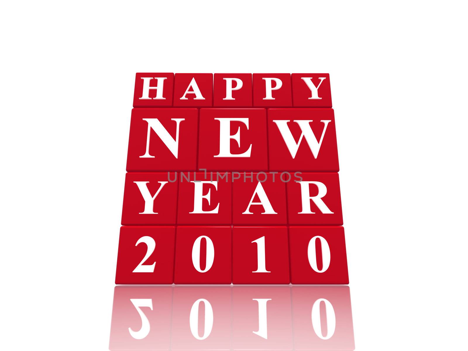 3d red cubes with letters makes happy new year 2010, over white background