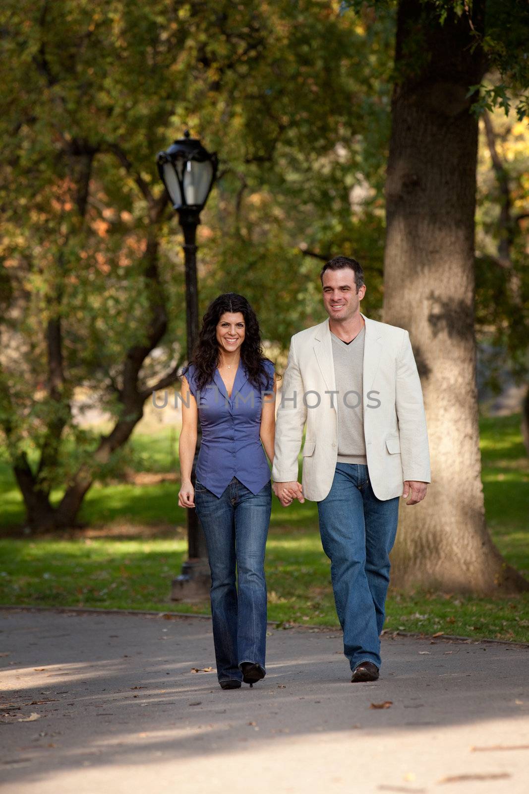 Happy Couple Walk by leaf