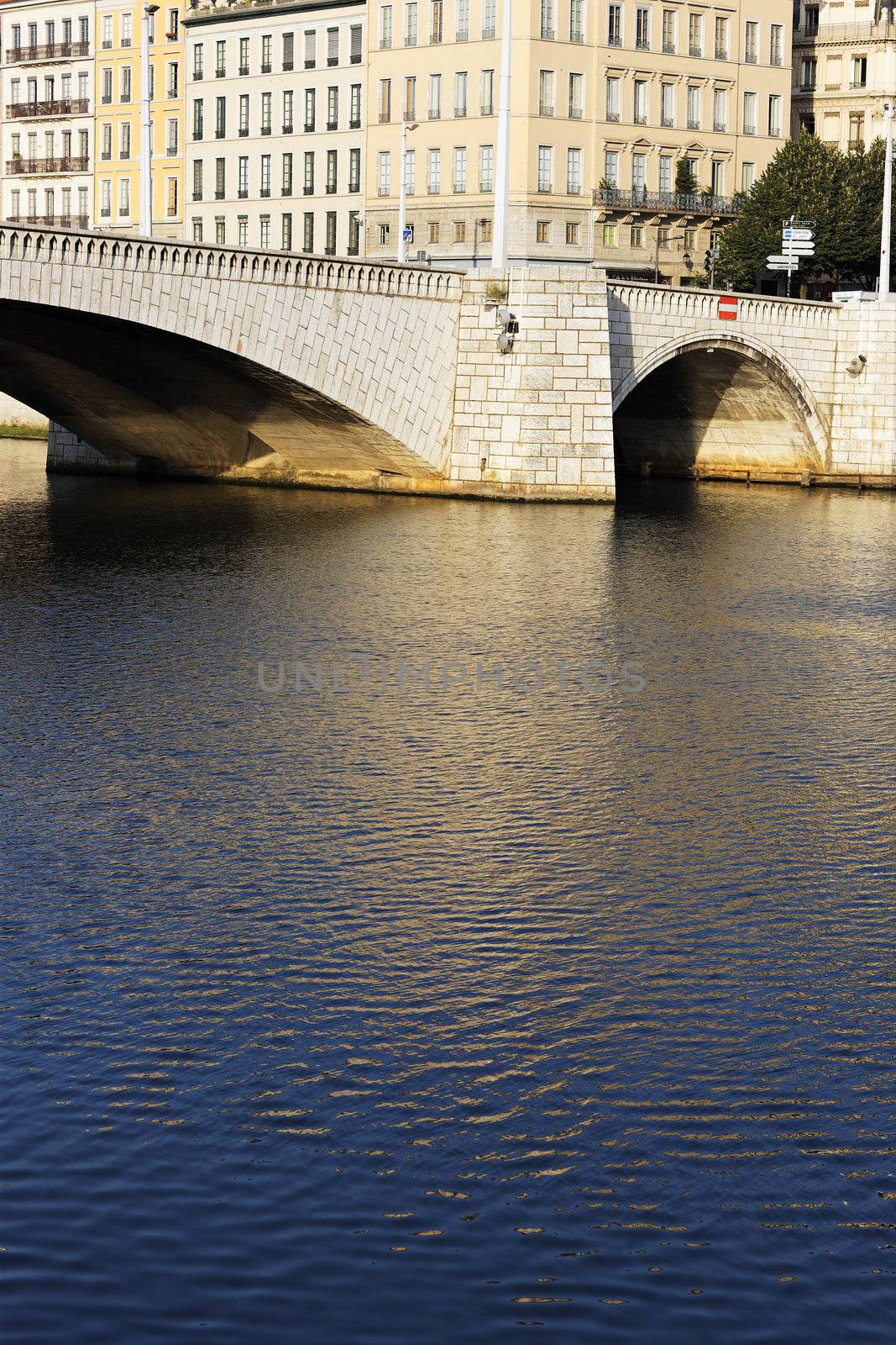 Ancient bridge on the Saone river in Lyon city