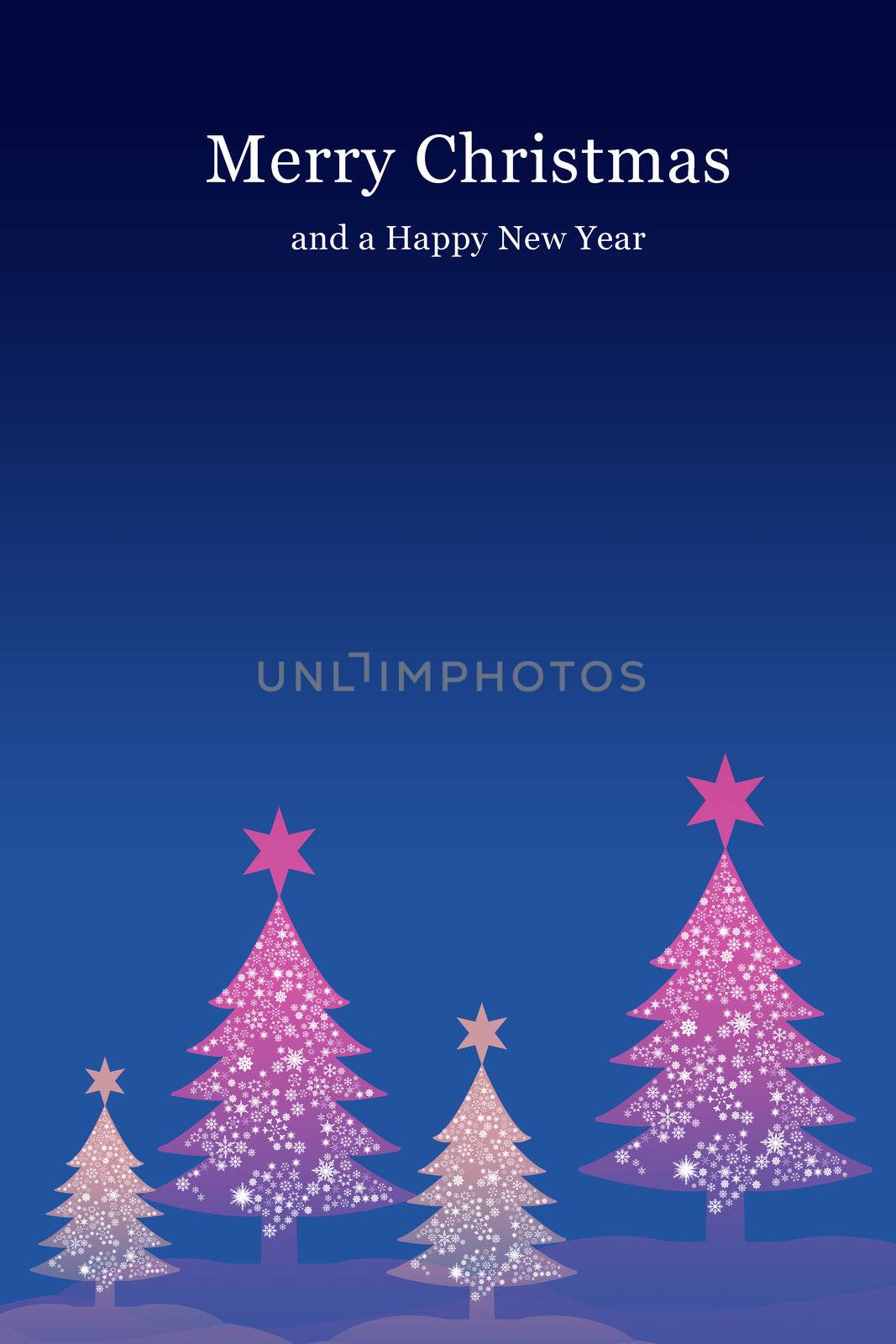 Purple christmas tree with night sky background, Christmas card background