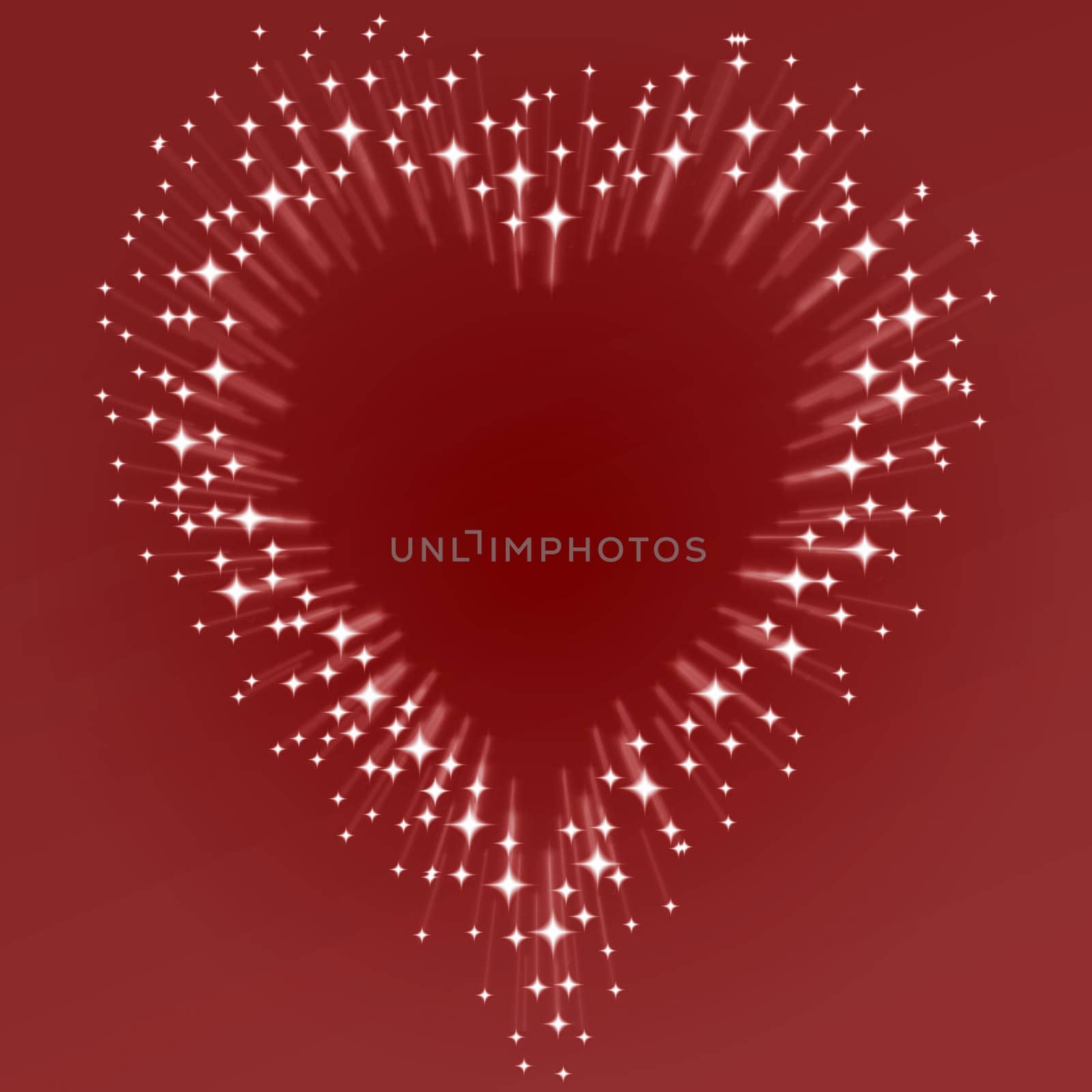 love heart on red made of bursting stars