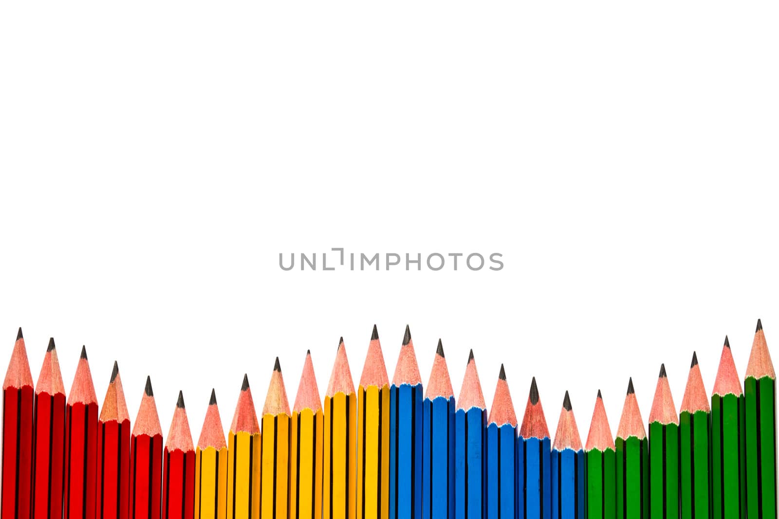 Pencils Red Yellow Blue and Green on White Background