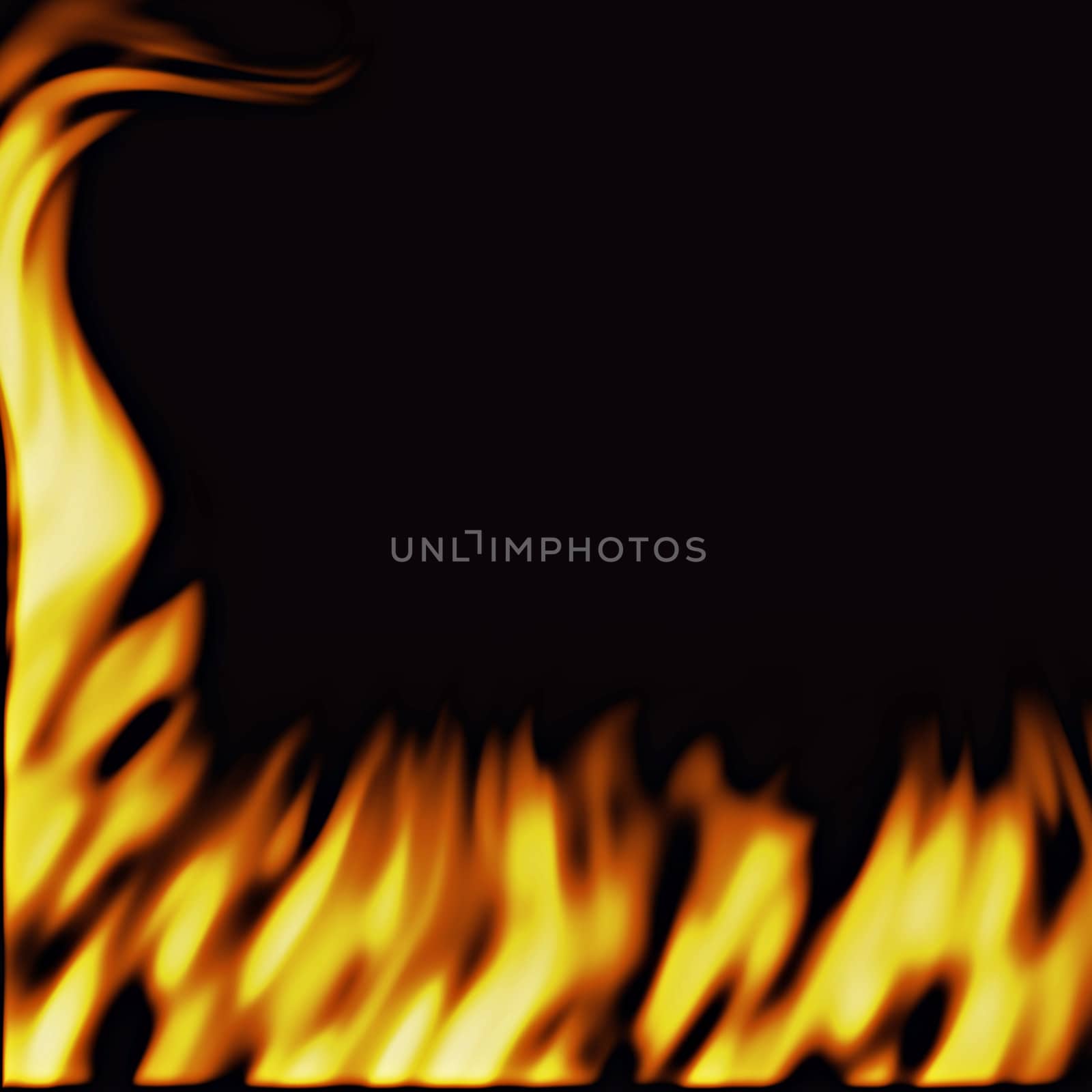 a large illustration of firey flames on a black background rising up