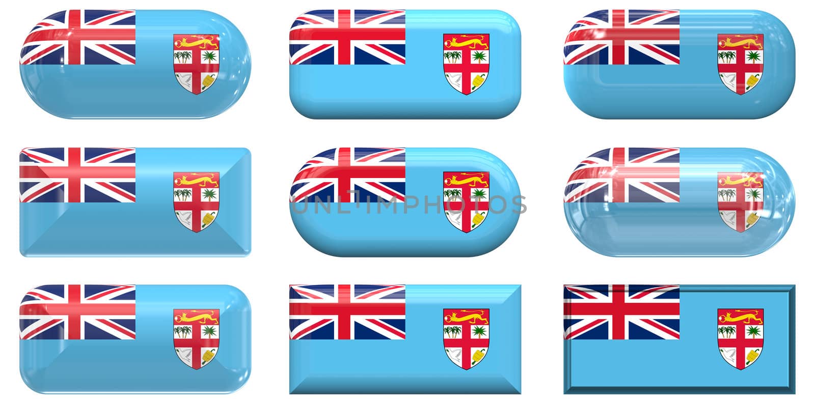 nine glass buttons of the Flag of Fiji by clearviewstock