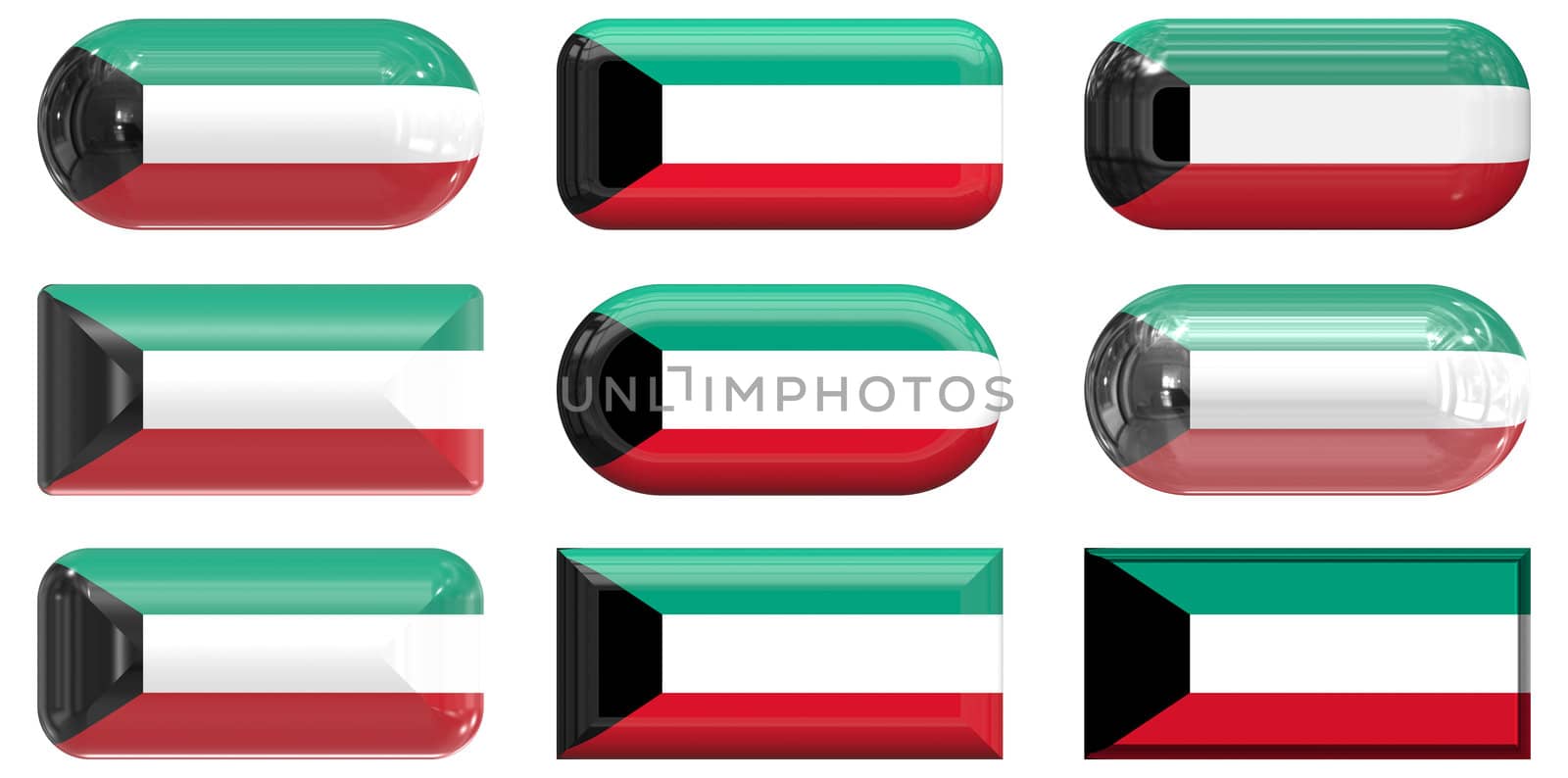 nine glass buttons of the Flag of Kuwait
