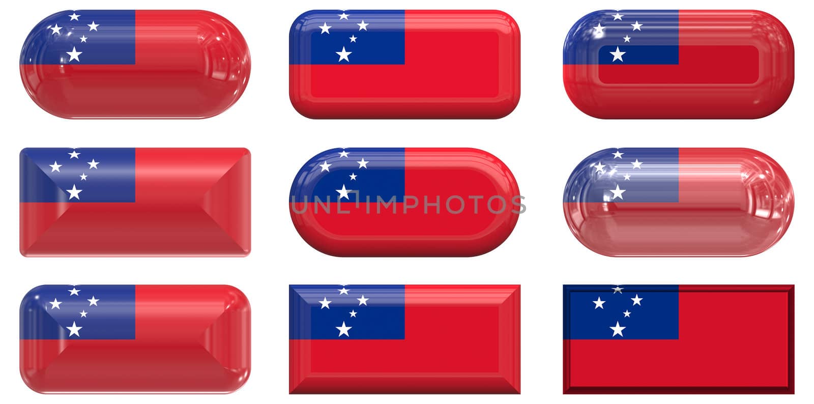 nine glass buttons of the Flag of Samoa by clearviewstock