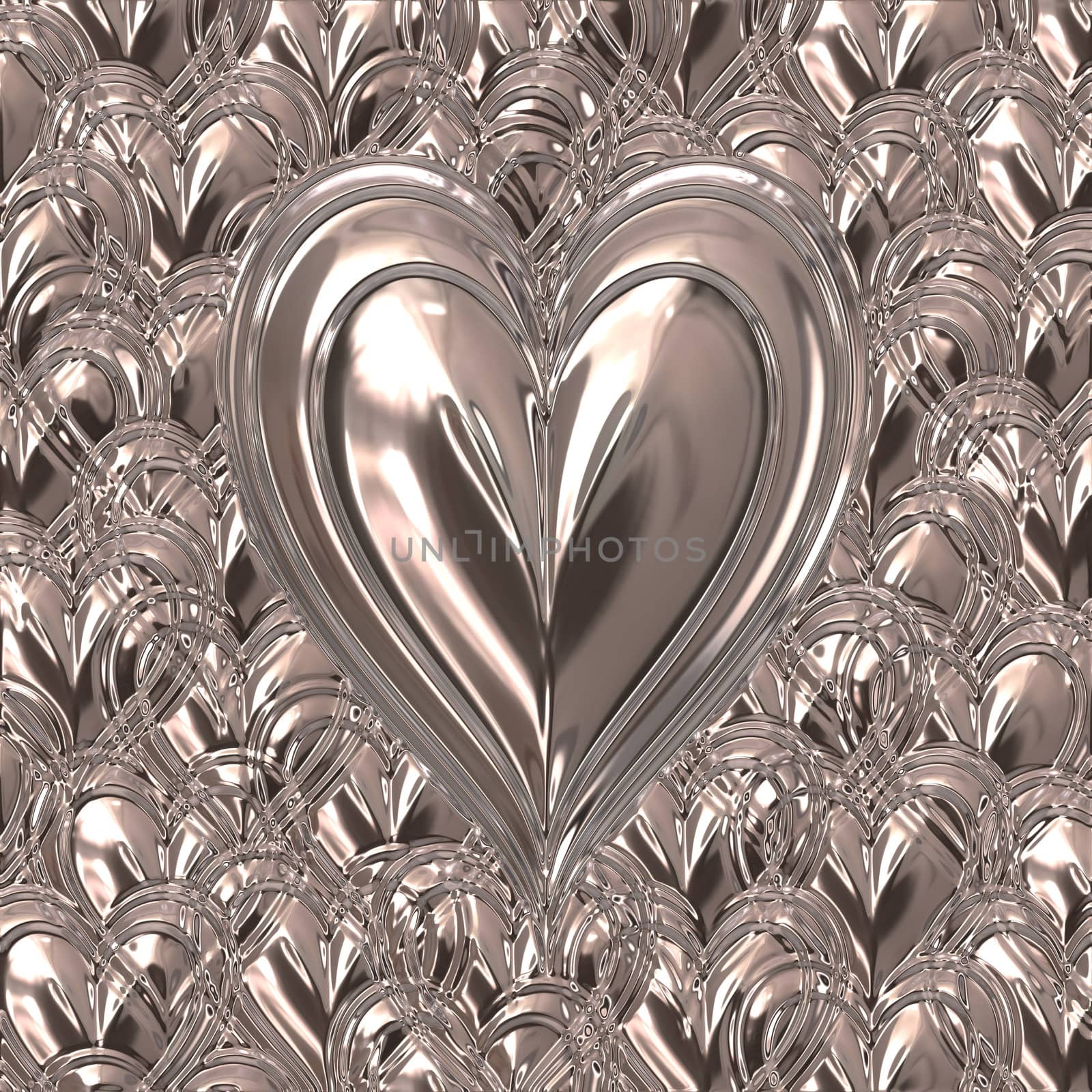big bright beautiful silver heart on heart background