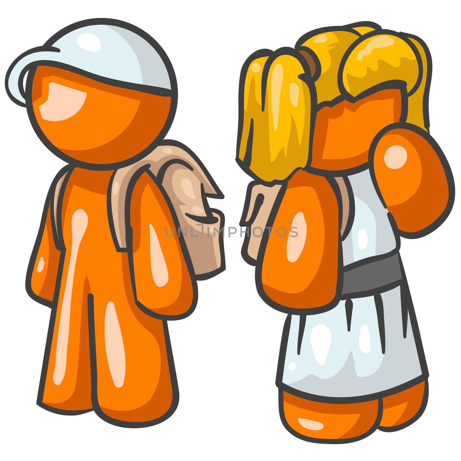 A vector illustration of two orange children looking cute or lost. 