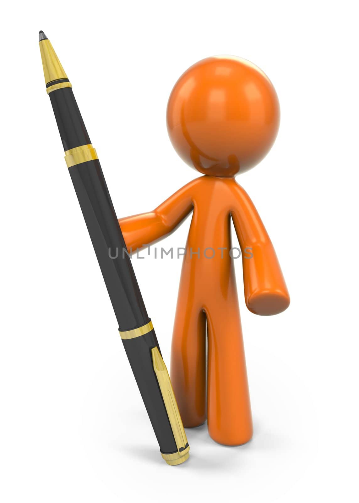 3D Orange Man Holding A Pen; 