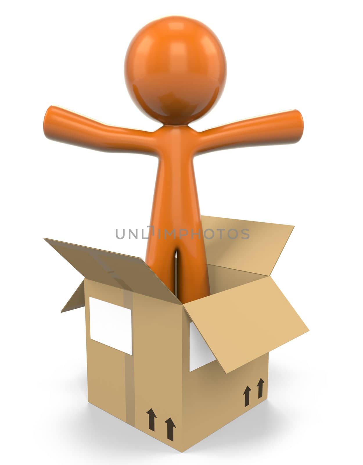 3D Orange Man Popping Out Of A Box by LeoBlanchette