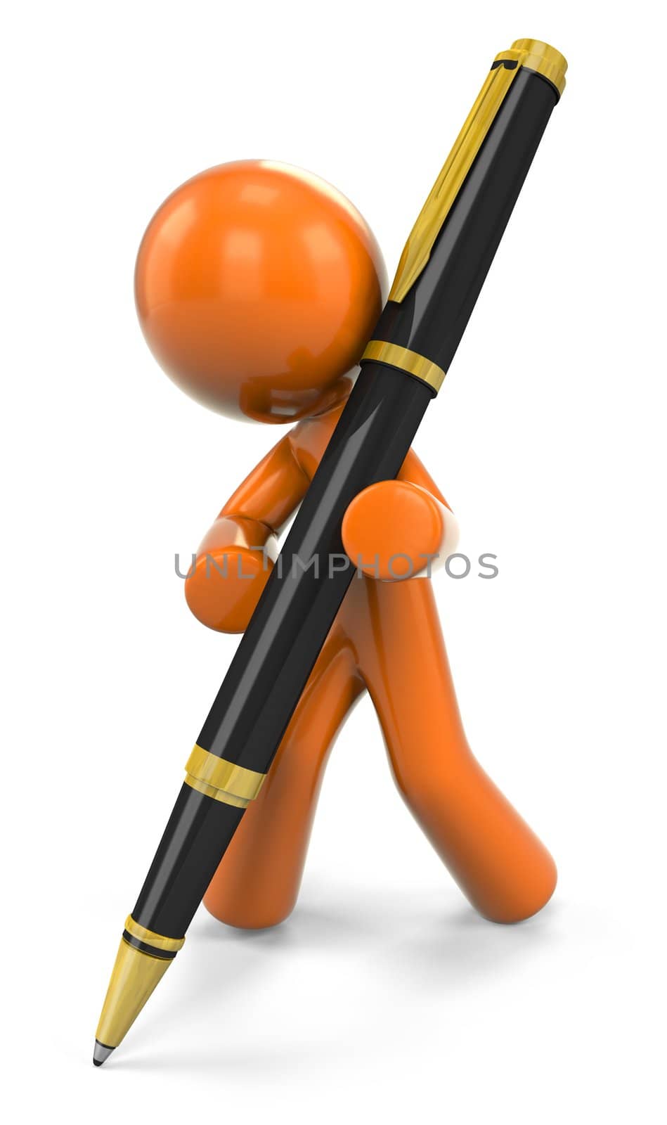 3D Orange Man Writing With Pen by LeoBlanchette