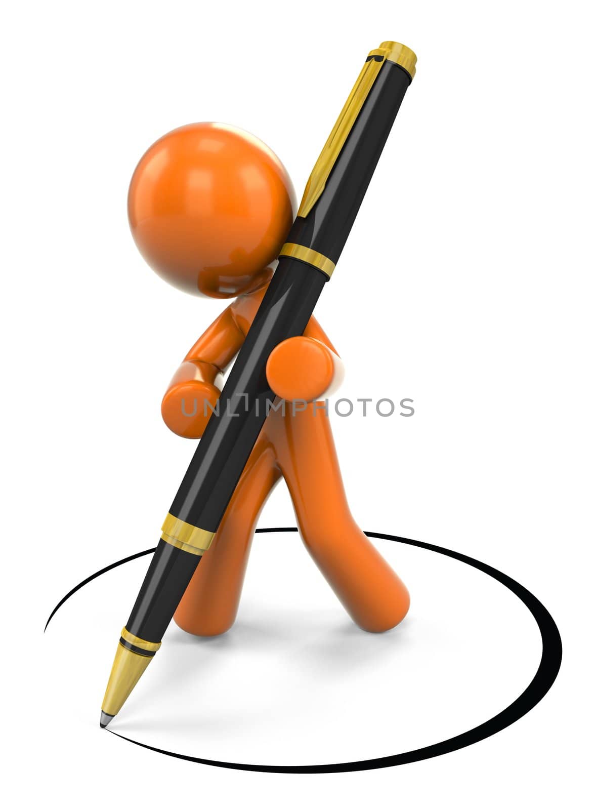 3D Orange Man Designing With Pen by LeoBlanchette