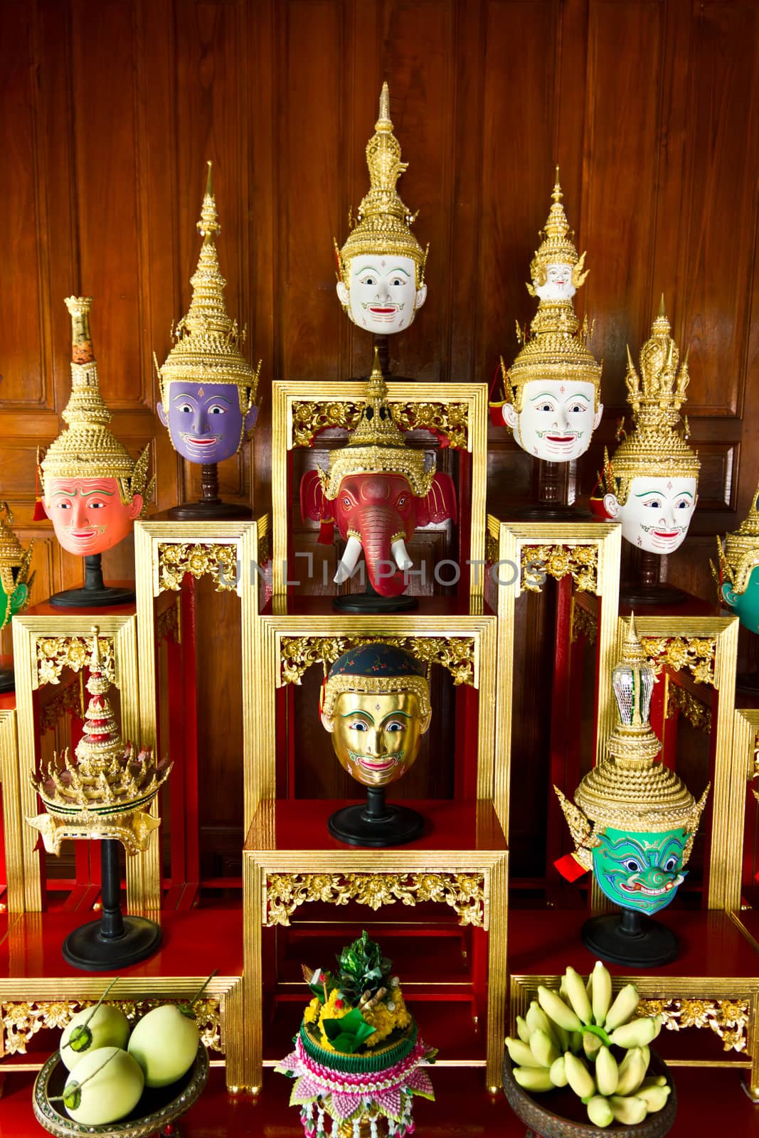 Khon Masks is situated on the set of altar table