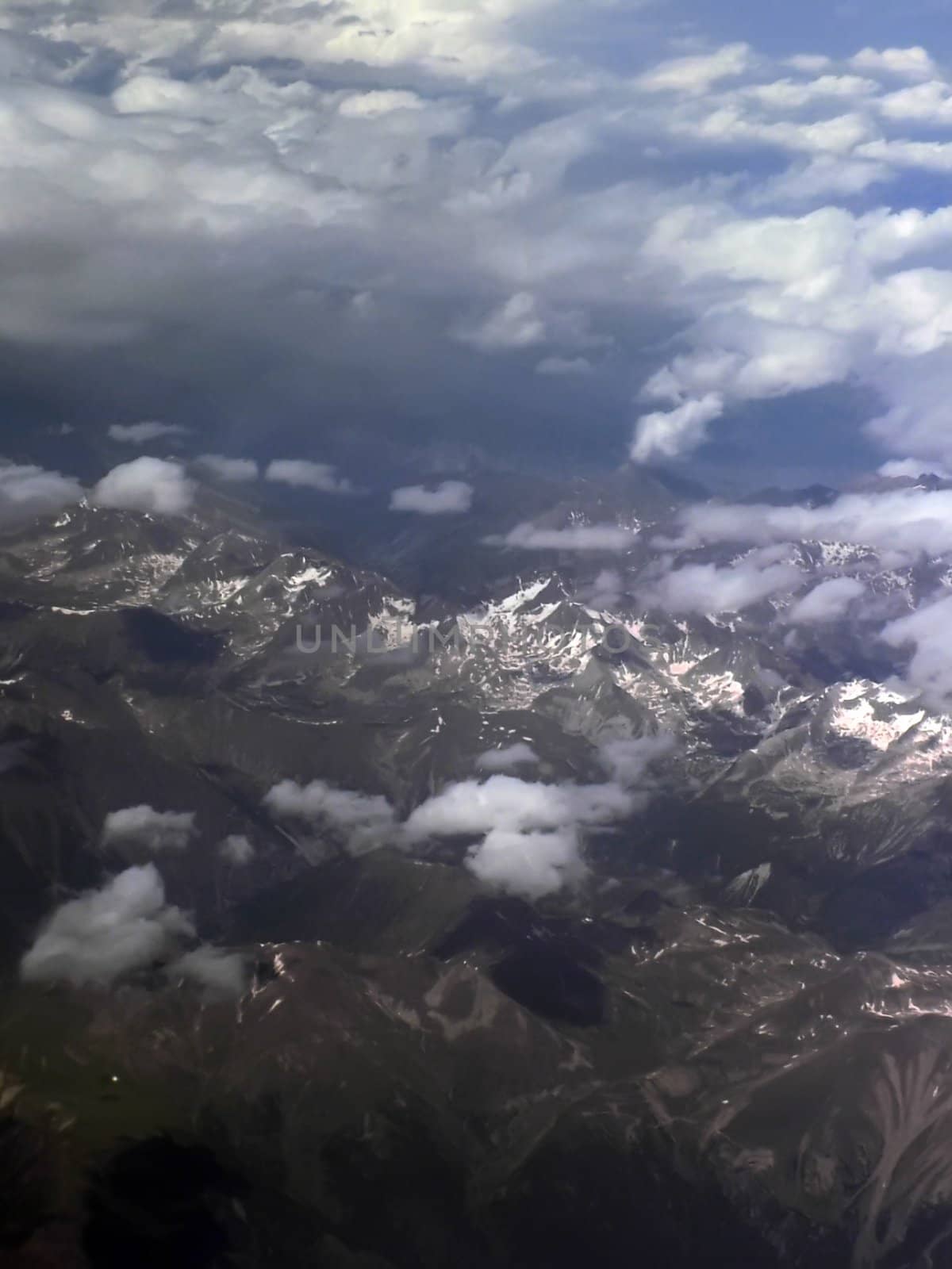 Aerial view of the Alps in Europe; shot from 40,000ft