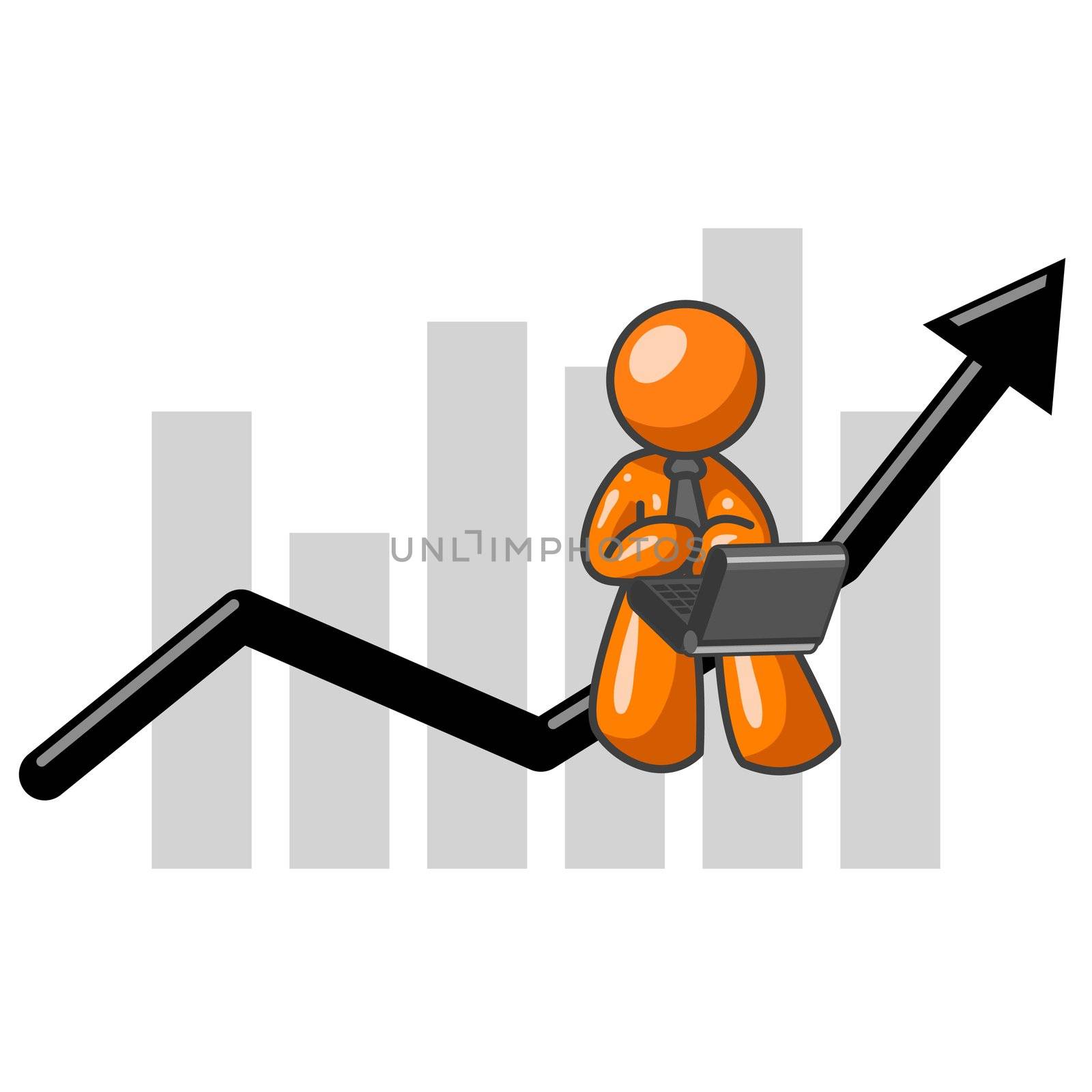 Orange Man Computer and Bar Graph by LeoBlanchette