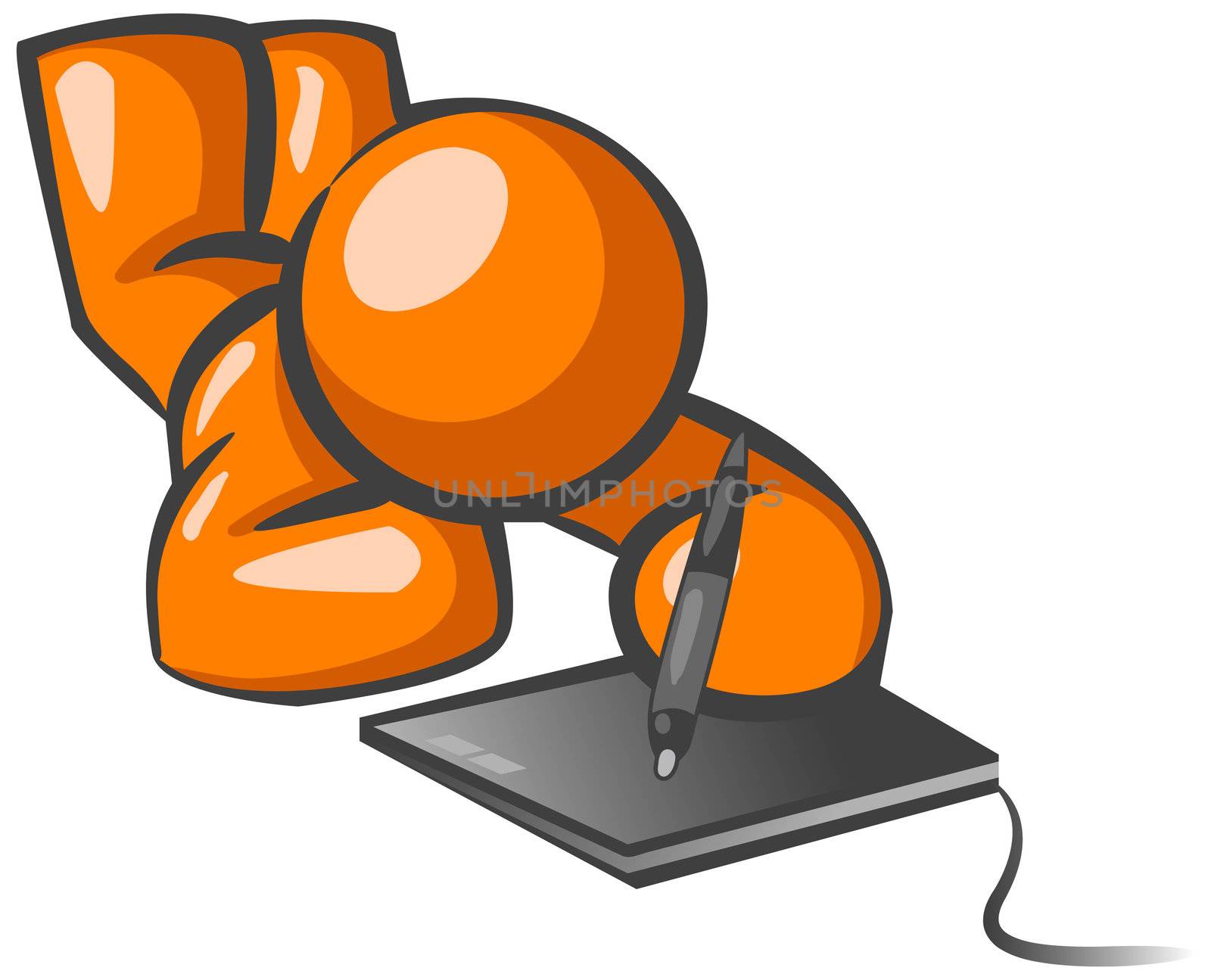 An orange man working on an illustration using a graphic tablet. 