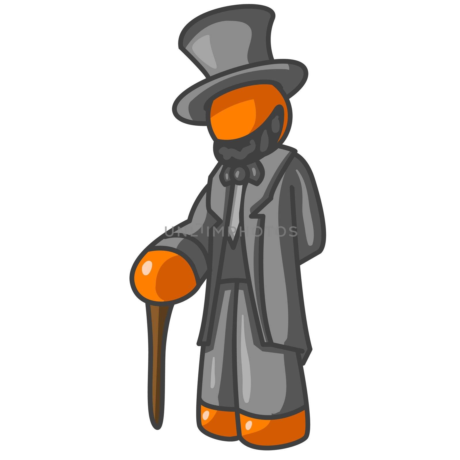 An orange man dressed as president Abraham Lincoln. 