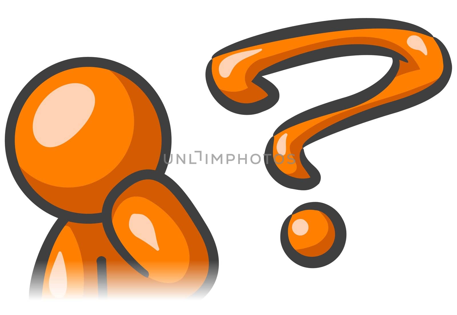 Orange man pondering and question mark. 