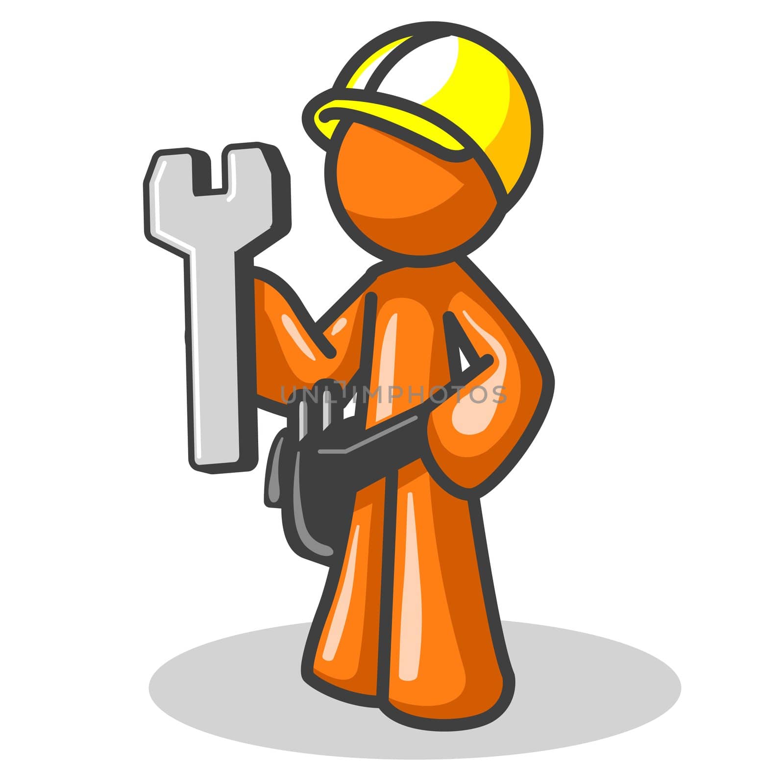 An orange man with a hard hat and wrench, good symbol for website construction, or even real construction!