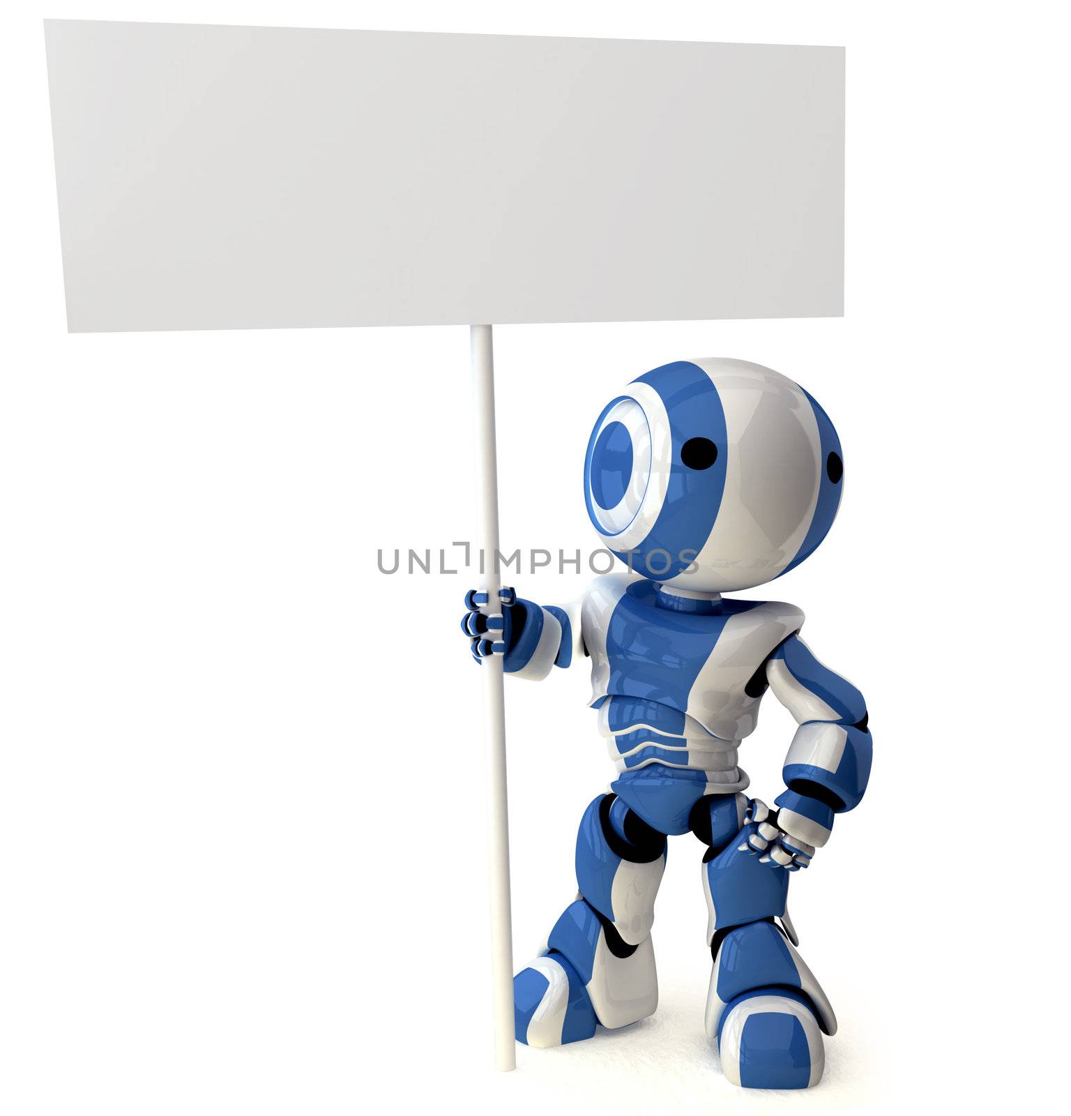 Glossy Blue Robot Standing Holding Sign by LeoBlanchette