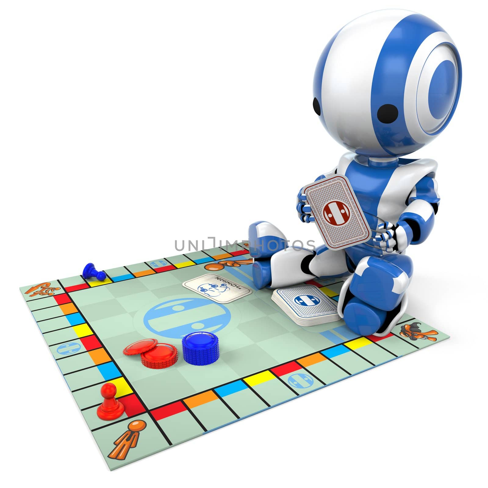 Blue Robot Playing Board Game by LeoBlanchette