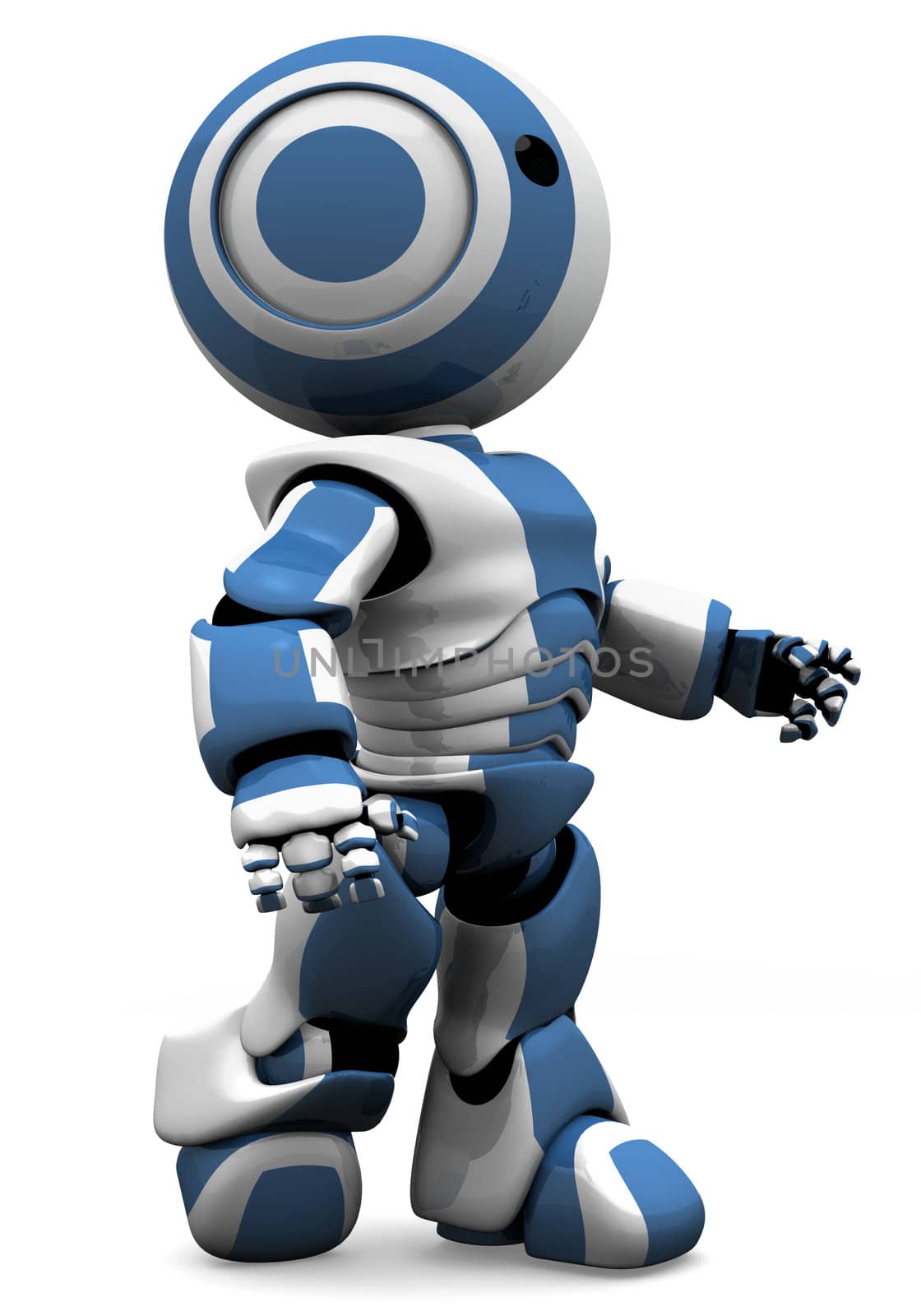 Blue and White Robot Walking Forward by LeoBlanchette