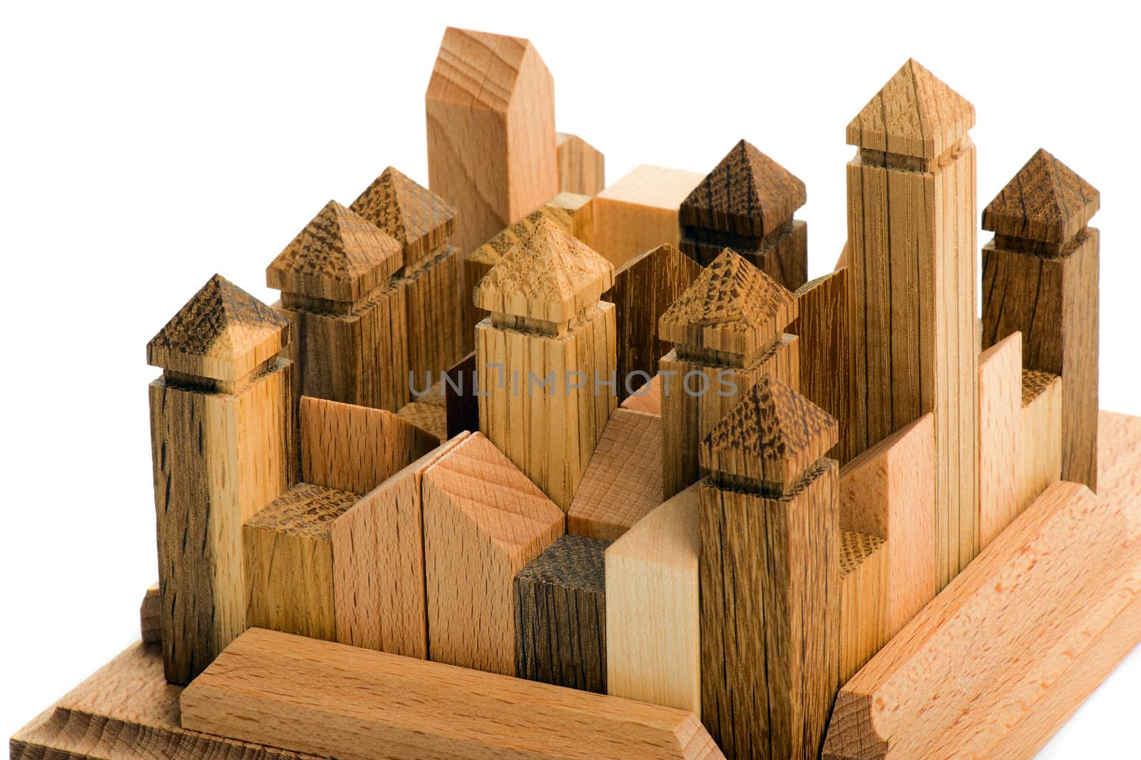 Wooden puzzle in the form of city buildings