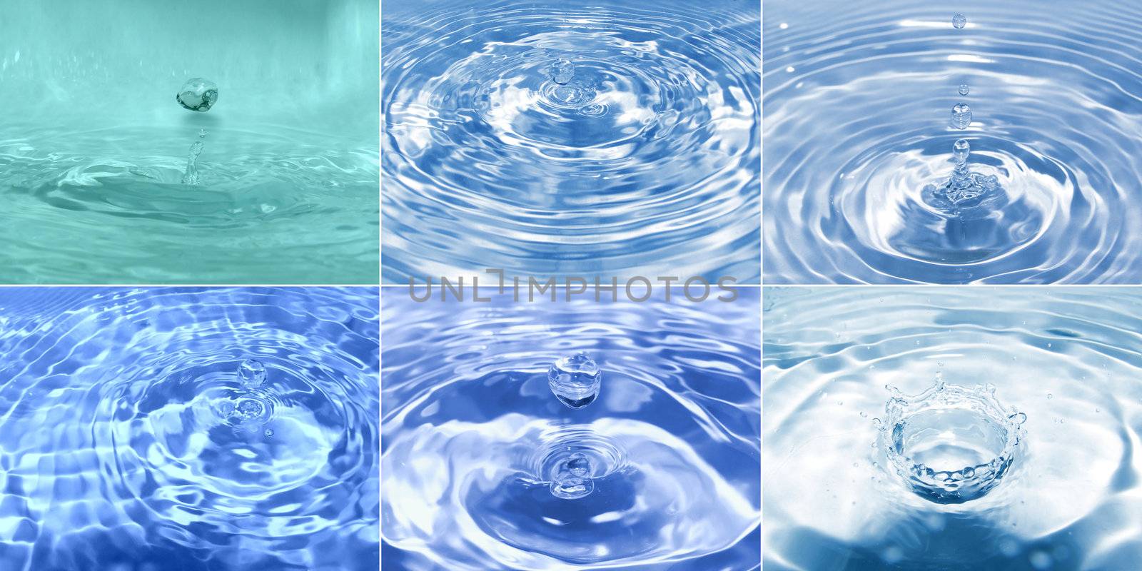 Collage of close up macro of water drops droplets