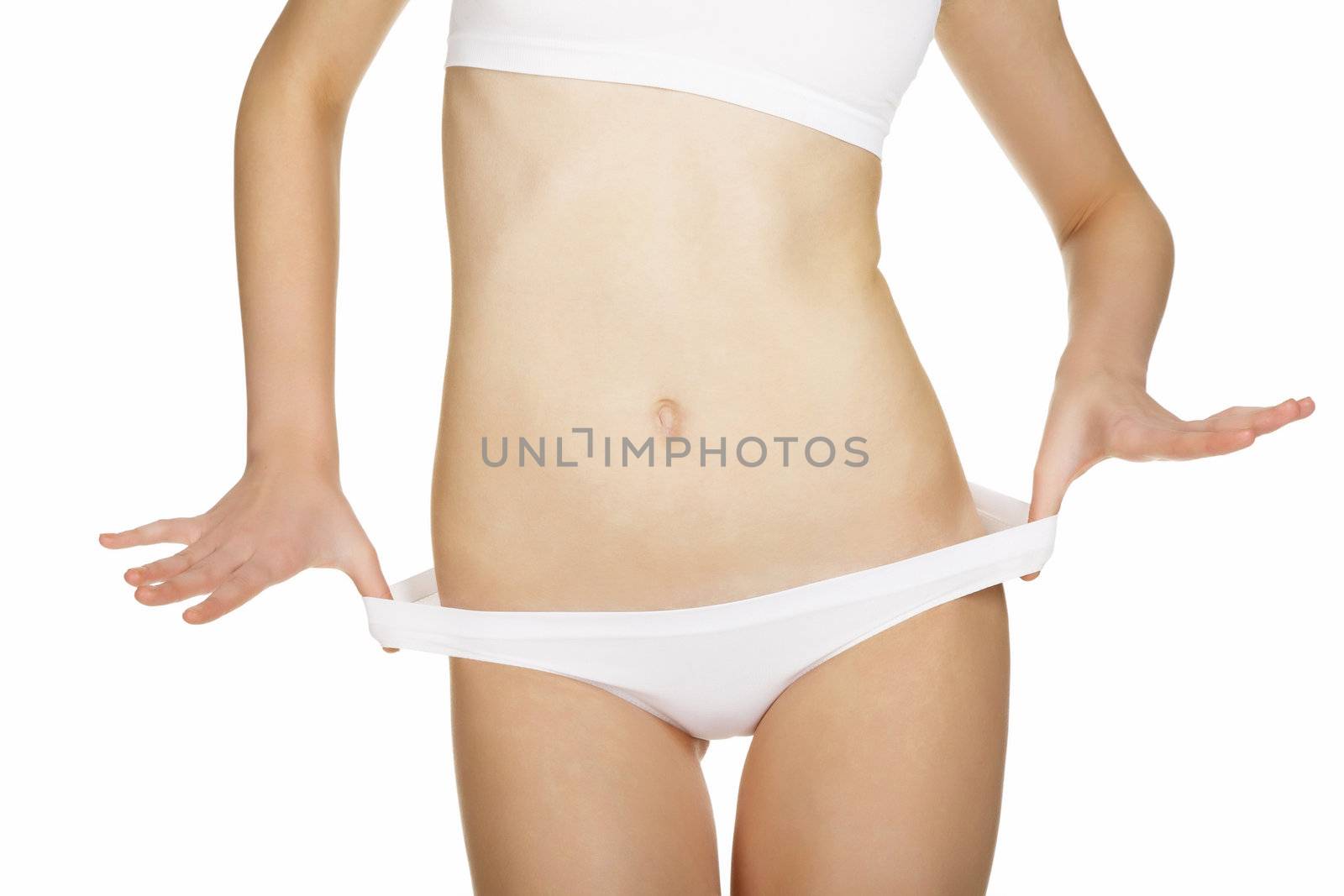 Slim body of the young woman, isolated on white background