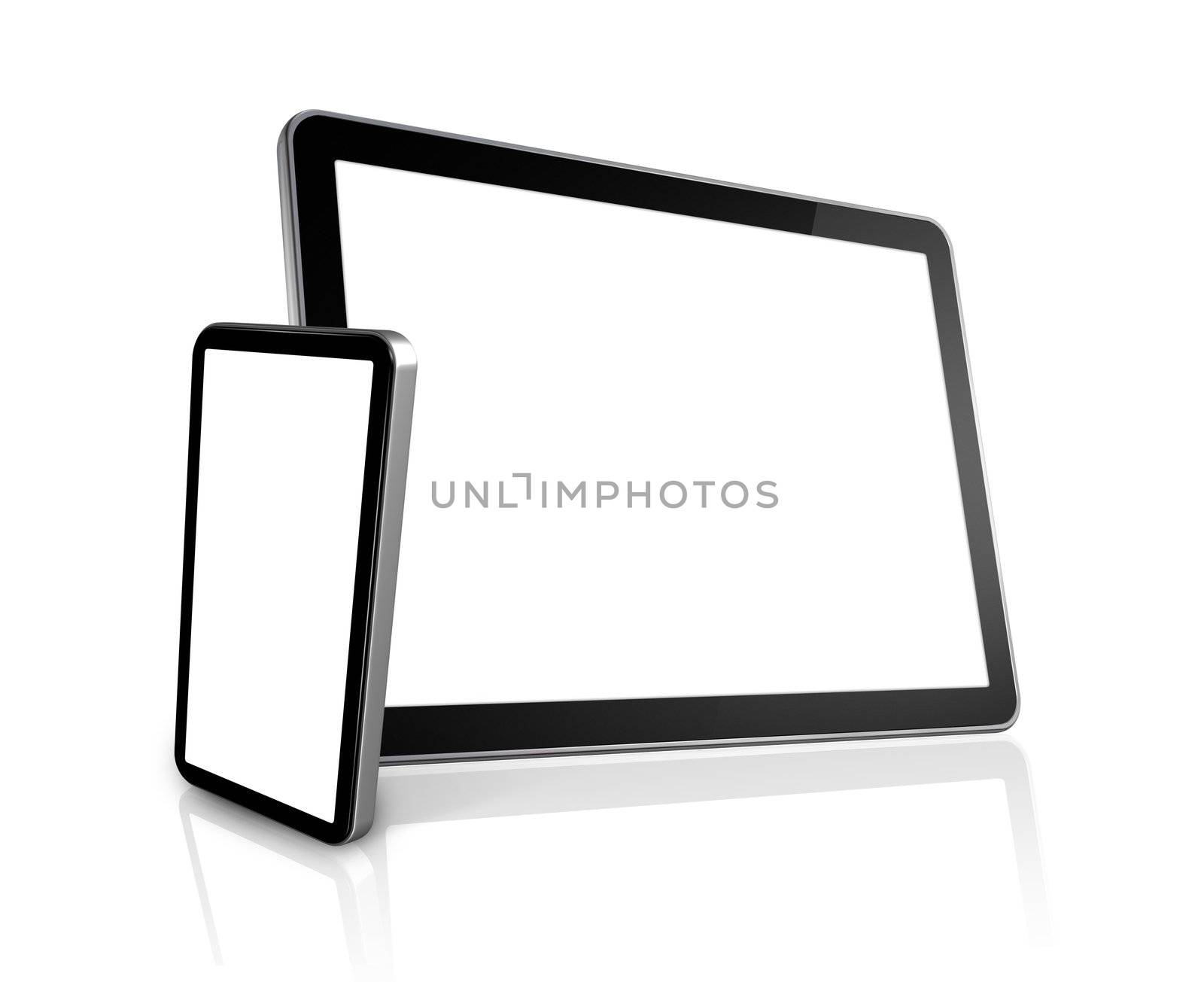 3D mobile phone and digital tablet pc computer isolated on white