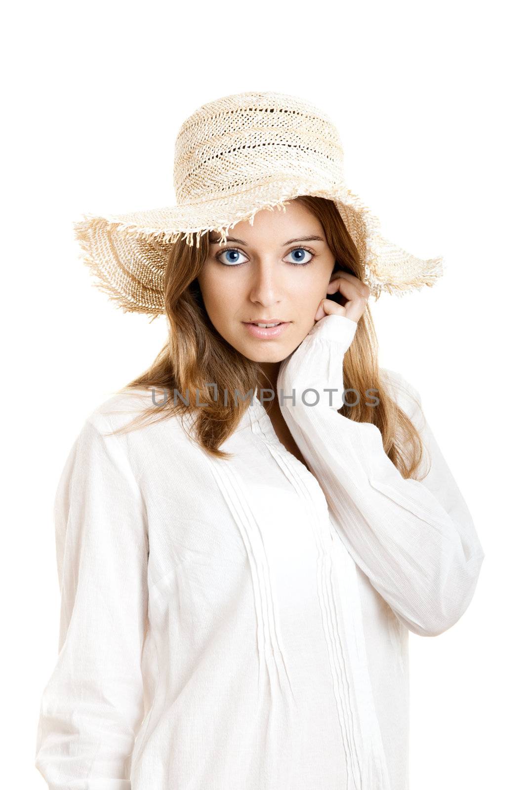 Portrait of a beautiful and attractive young woman isolated on white