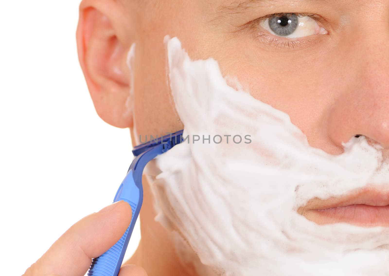 The man has a shave isolated on white background