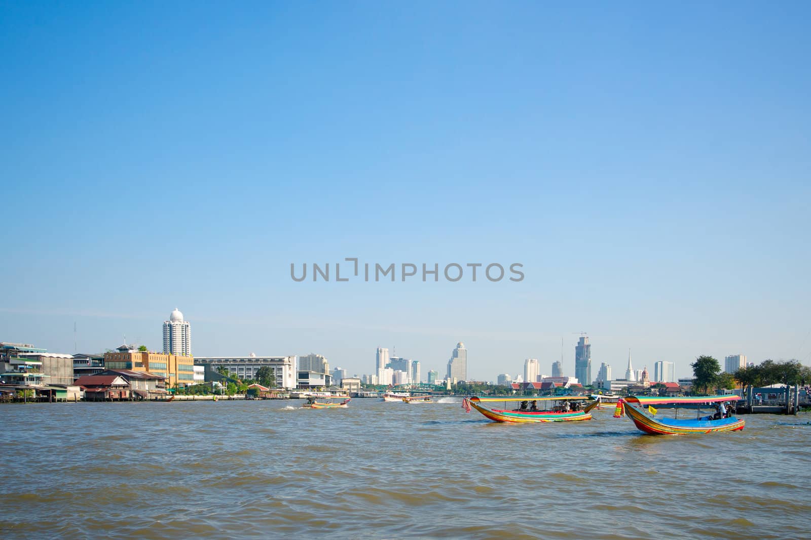 Boats on the Chao Phraya river in Bangkok