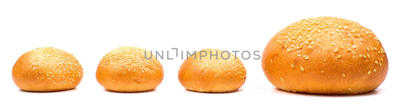Row of buns with sesame isolated on the white background