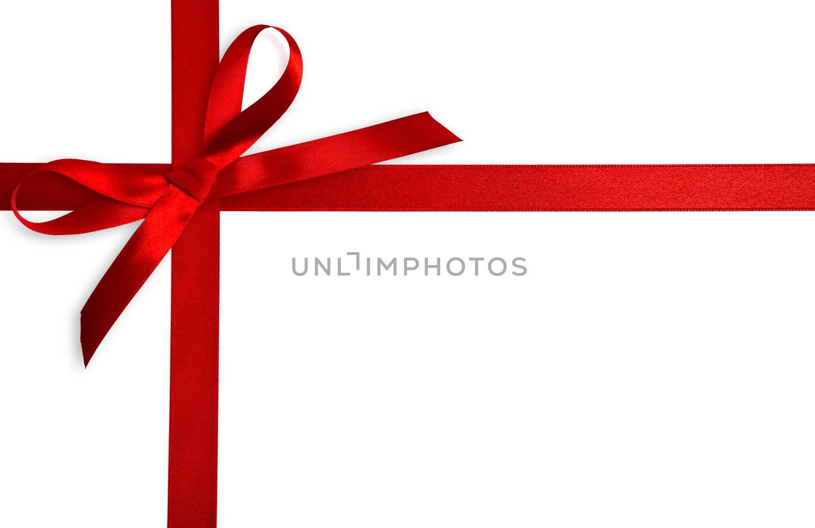 Bow of red satin ribbon. Isolated on white background