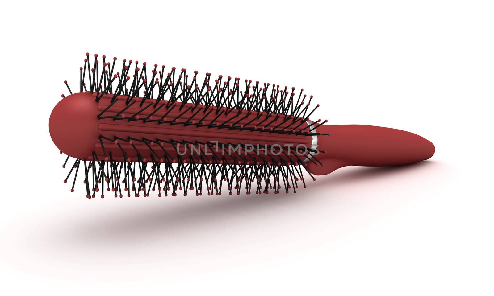 Red round hairbrush with bristle isolated on a white background