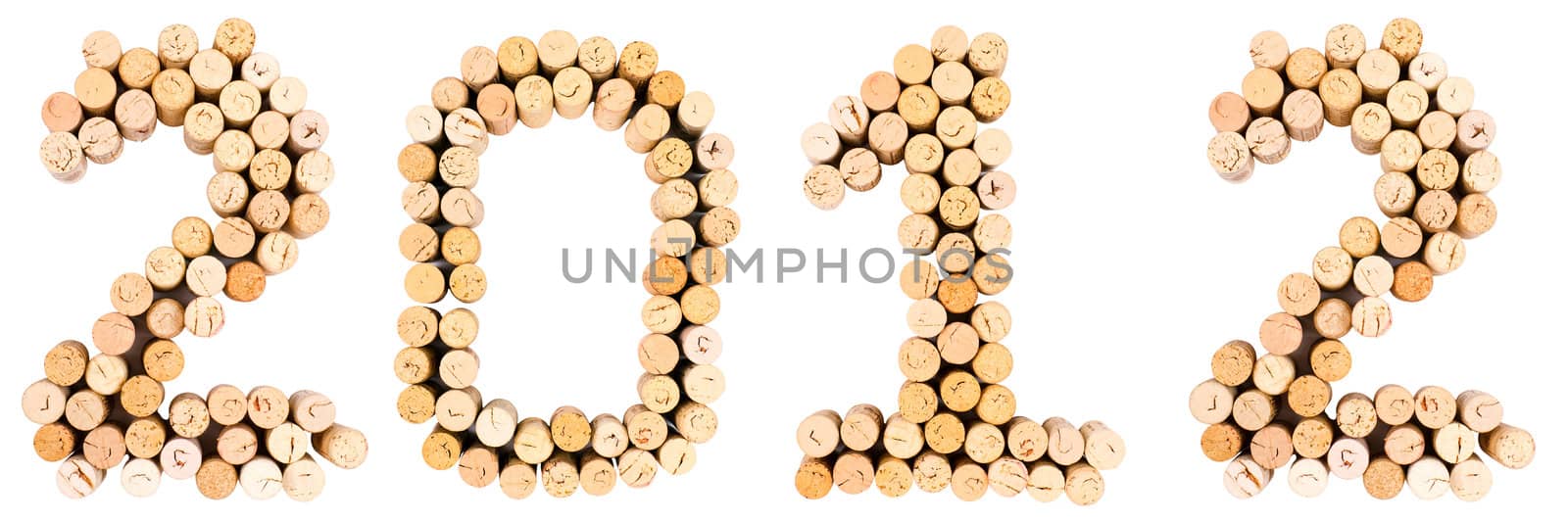 Inscription '2012' from the wine corks on white background