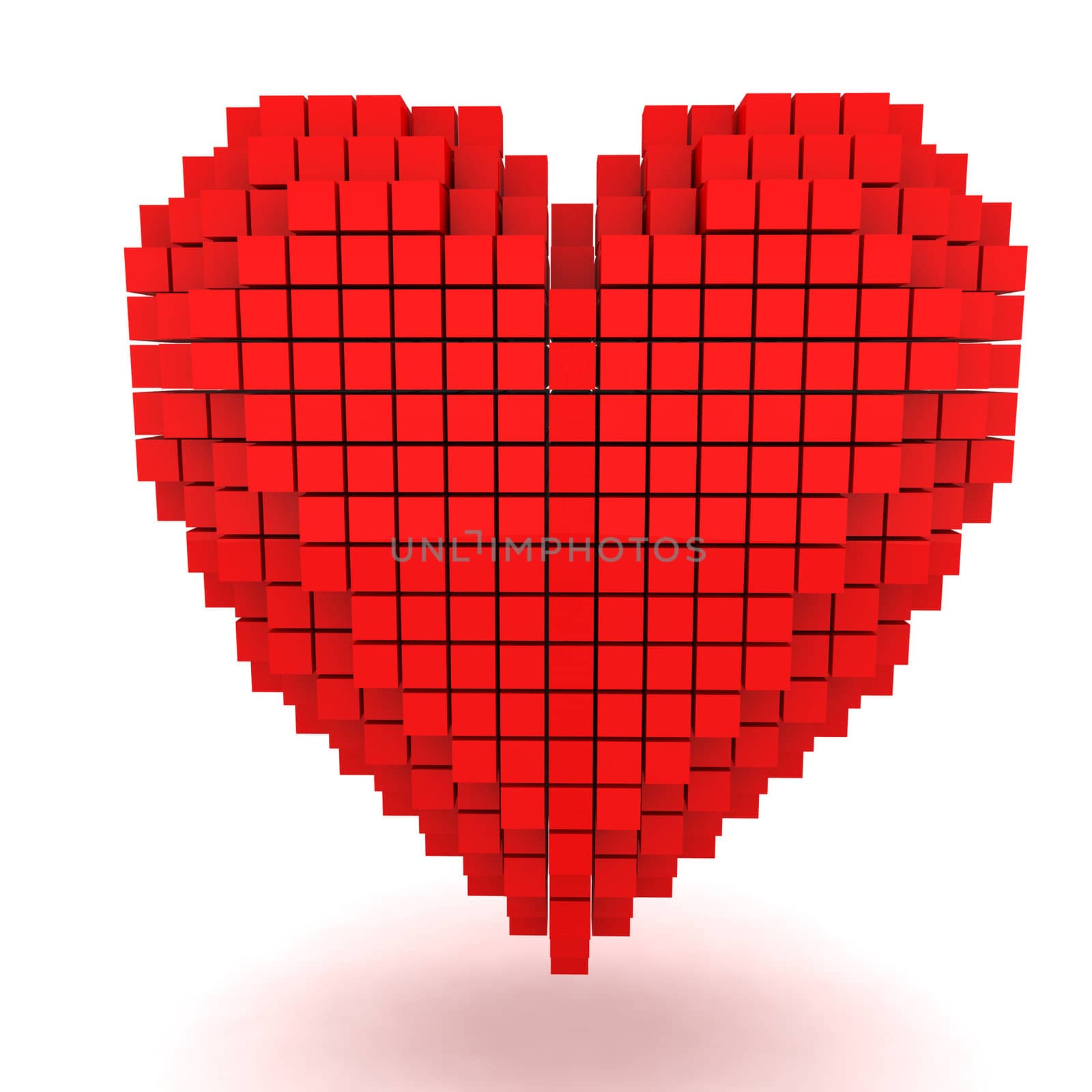 Three-dimensional red heart isolated on the white background