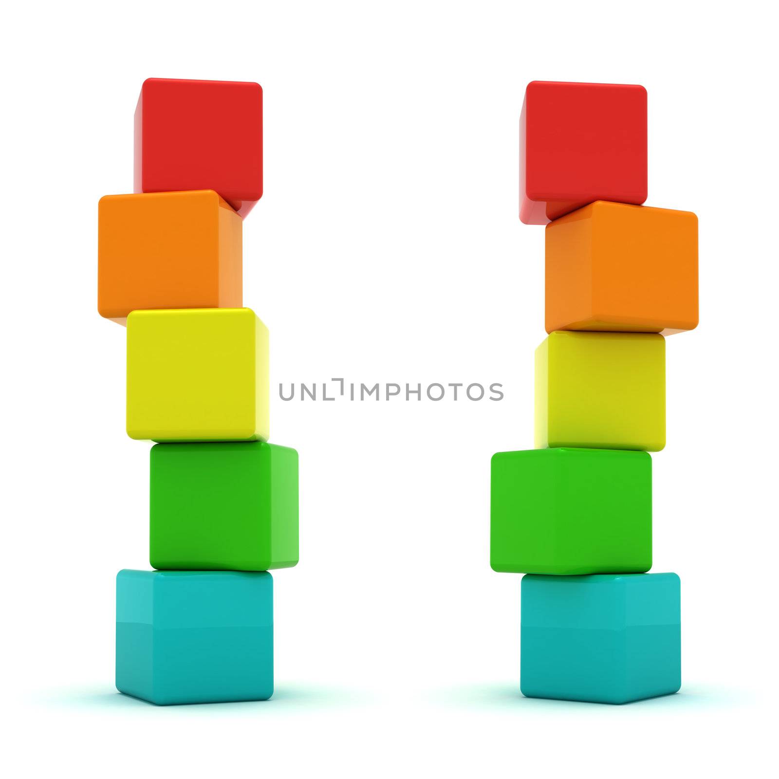Two cube towers isolated on the white background