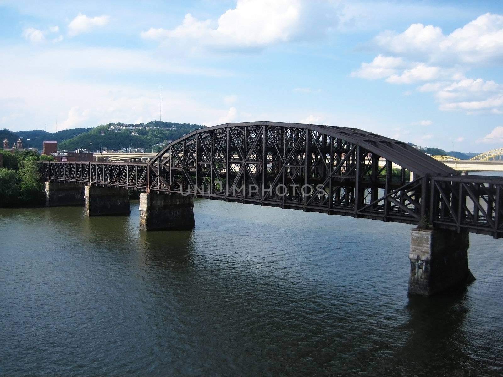 stock pictures of a metal bridge in a city