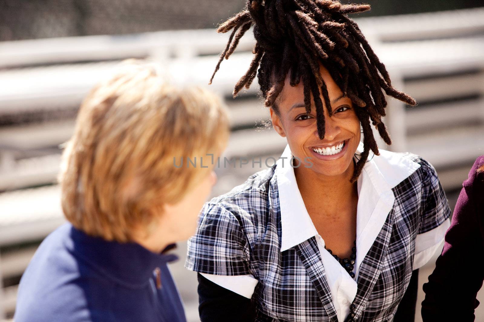 Beautiful Black Woman Smile by leaf