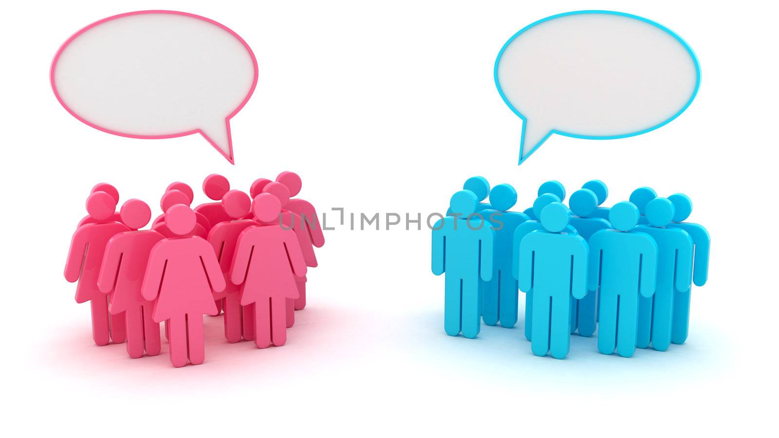 Chatting groups of men and women isolated on the white background