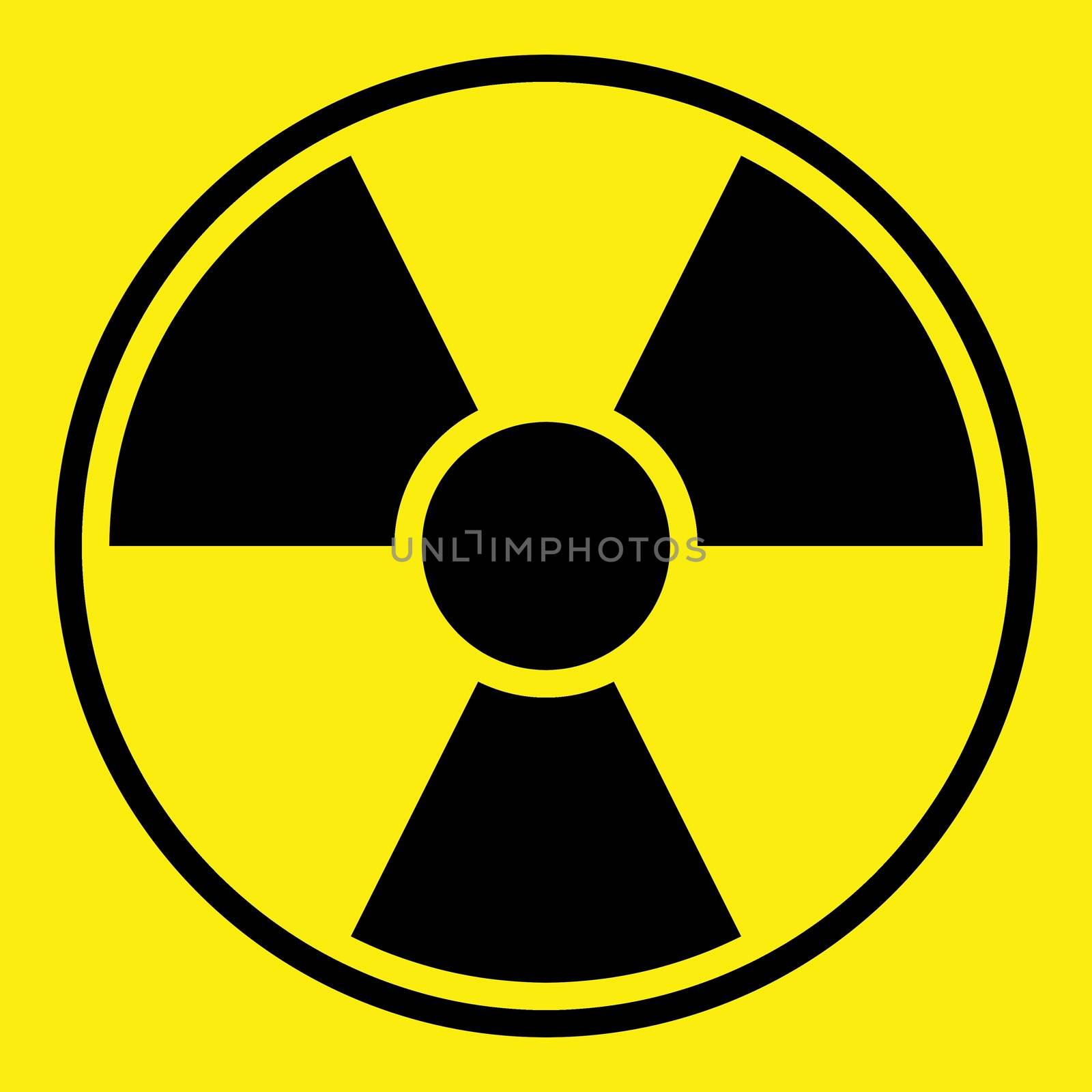 Round radiation warning sign on yellow background