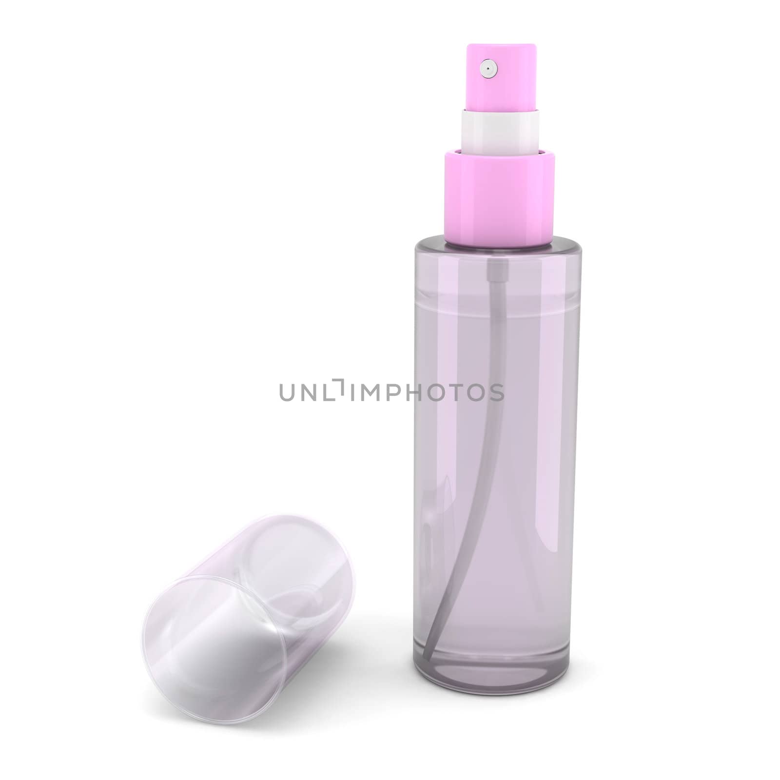 Pink spray bottle with toilette water isolated on the white background