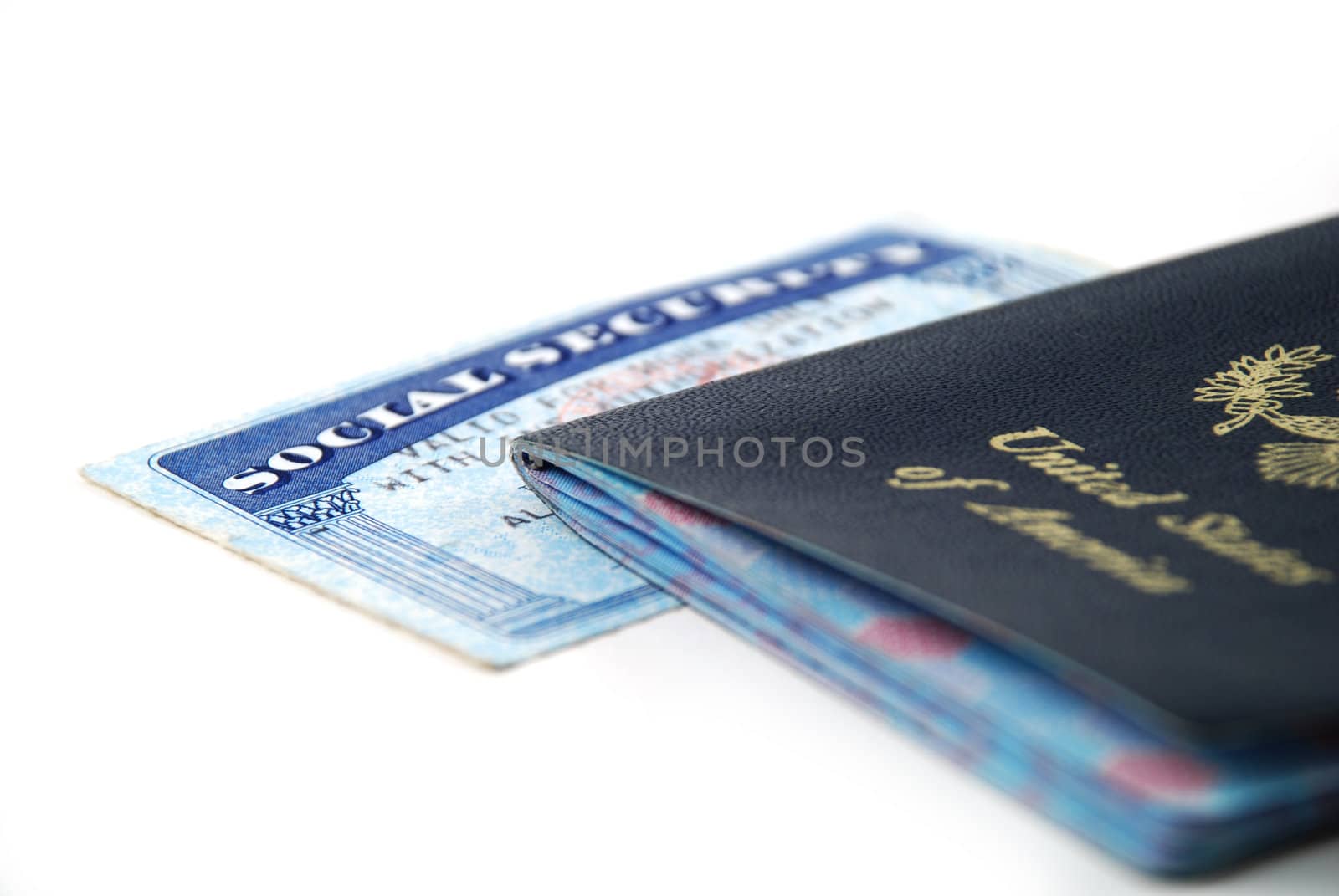 stock pictures of a social security card and a passport