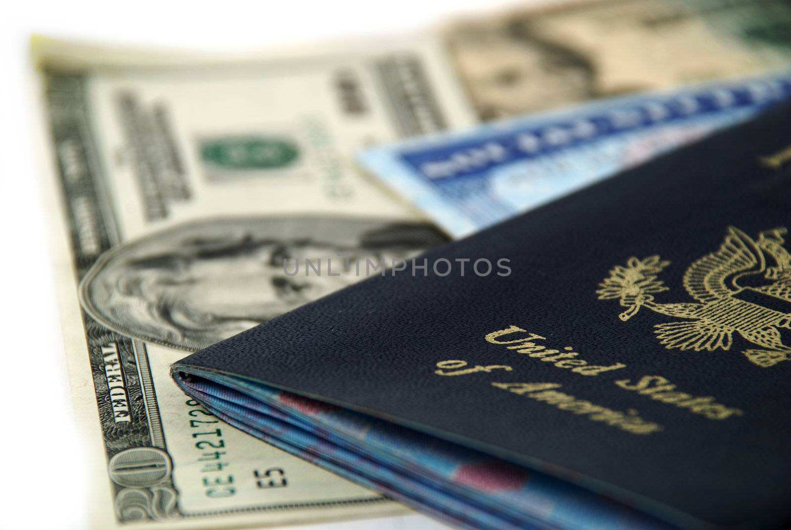 social security card, a passport and several dollar notes