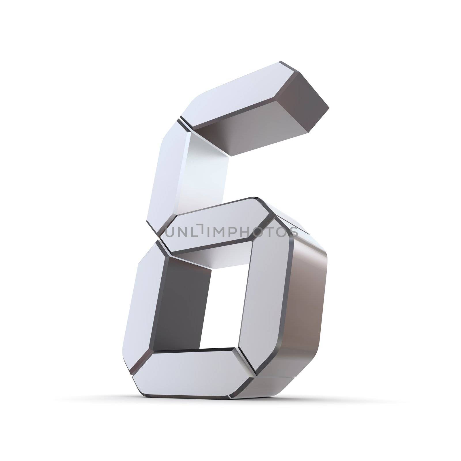 shiny 3d number 6 made of silver/chrome - LCD digit look