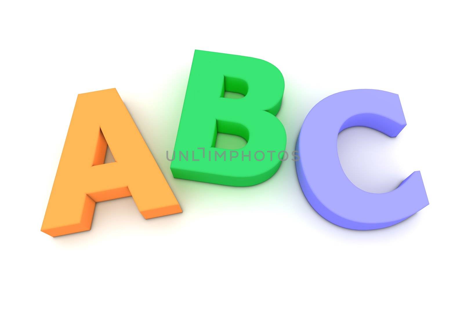 multicoloured bright plastic letters ABC on white background - top view